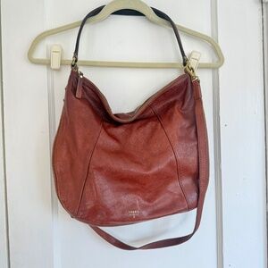 Fossil brown leather hobo/crossbody bag, zipper bottom expandable